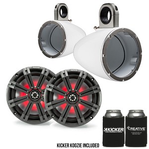 Kicker 8" White\Charcoal Wake Tower LED Marine Speakers 1-Pair - 1 of 4