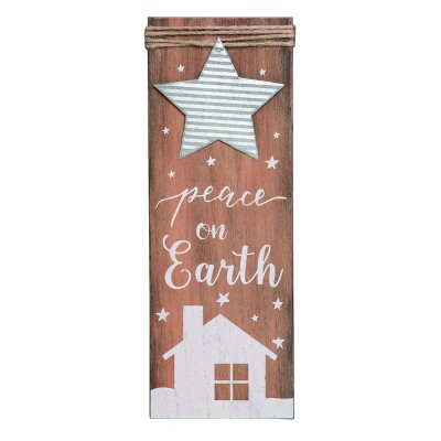 Transpac Wood 14 in. Brown Christmas Sign with Rope/Metal Accent
