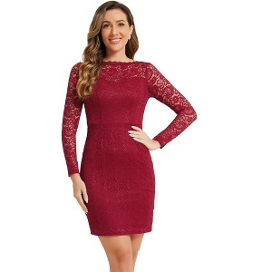Allegra K Women's Elegant Lace Boat Neck Cocktail Bodycon Pencil Dress - 1 of 4