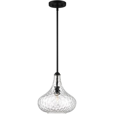 Cora Matte Black Mini Pendant Light with Textured Glass Shade