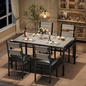 Dining Table Set for 2/4 with Upholstered Chairs & Corner Protectors, Small Space Kitchen Table, Rustic Gray/Brown - 1 of 4
