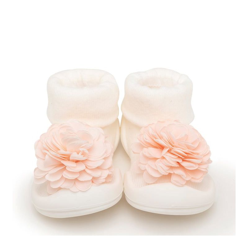 Komuello Baby Girl First Walk Sock Shoes Corsage White, 1 of 5
