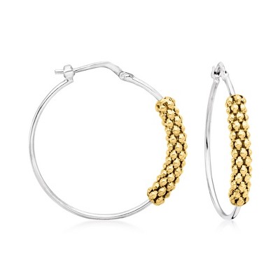 Ross-Simons Italian Sterling Silver and 18kt Gold Over Sterling Popcorn-Link Hoop Earrings