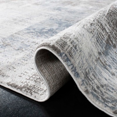 Modern Abstract Grey/Blue Synthetic Area Rug 6'7" x 9'
