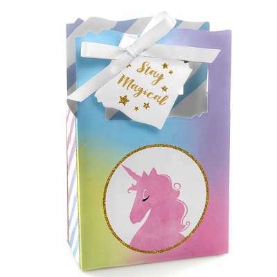Big Dot of Happiness Rainbow Unicorn - Magical Unicorn Baby Shower or Birthday Party Favor Boxes - Set of 12