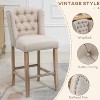 Beige Bar Stools Set of 2, 27" High, with Nailhead Trim, Tufted Back and Wood Legs - 3 of 4