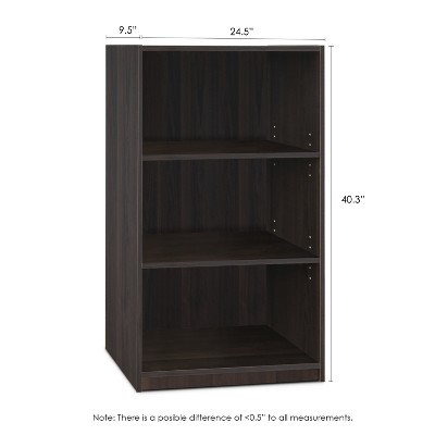 Espresso 3-Tier Adjustable Wood Shelf Bookcase