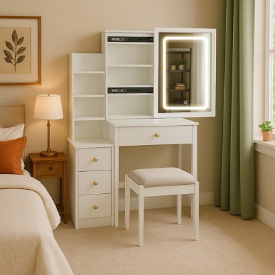 Vanity Table + Cushioned Stool
