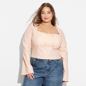 Women's Long Sleeve Cotton Milkmaid Top - Wild Fable™ - 1 of 3