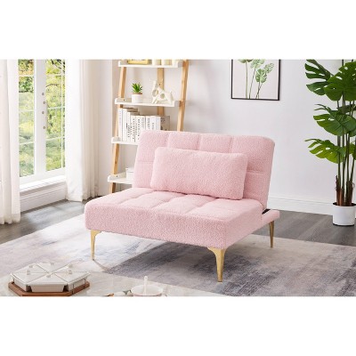 VYNXARIA 71inch Convertible sofa bed futon with gold metal legs teddy fabric