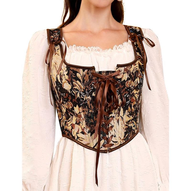 Whizmax Women's Vintage Floral Corset  Lace-Up Fishbone Print Vest Renaissance pirate costume, 1 of 7