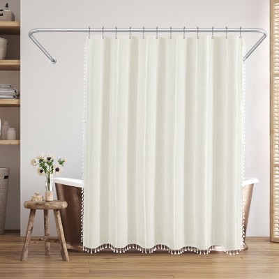 Americanflat 71x71 Woven Linen Shower Curtain with Tassel Accents - Includes 12 Grommets and Hooks - 100% Polyester