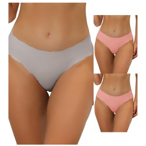 Allegra K Women's Unlined No-Show Stretch Laser Cut Solid Invisible Briefs 3 Packs - 1 of 4