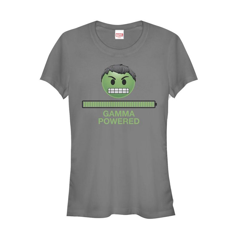 Juniors Womens Marvel Hulk Gamma Powered Emoji T-Shirt, 1 of 4