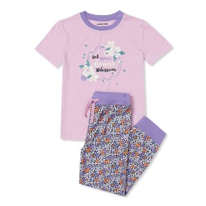 Lands' End Kids Short Sleeve Top and Jogger Bottom Pajama Set - 1 of 2