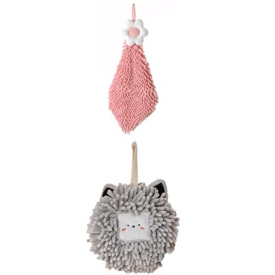 REGALWOVEN 2 Packs Soft Absorbent Cute Decorative Chenille Hand Towel for Bathroom 6" x 15"/7" x 7"
