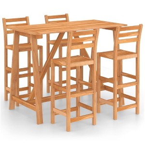 vidaXL Outdoor Patio Bar Set - 5 Piece Garden Bar Furniture Set with Stools - Solid Acacia Wood with Oil Finish - Weather-Resistant - Brown - 1 of 4