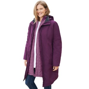 Woman Within Plus Size 3-In-1 Hooded Taslon Jacket - 1 of 4