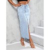 Women's High Waist Maxi Denim Skirt - A-Line Stretch Long Skirt with Front Split & Raw Hem 9009light Blue - 4 of 4
