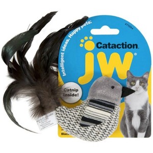 JW Pet Cataction Catnip Black And White Bird Cat Toy With Feather Tail - 1 of 3