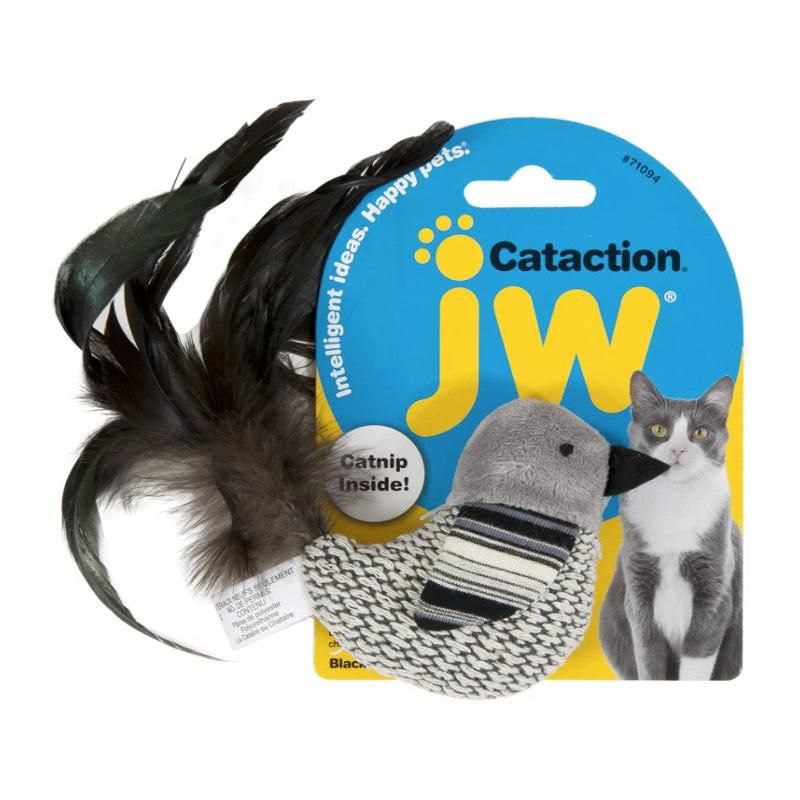 JW Pet Cataction Catnip Black And White Bird Cat Toy With Feather Tail, 1 of 4