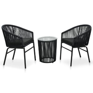 vidaXL 3 Piece Bistro Set with Cushions PE Rattan Black - 1 of 4