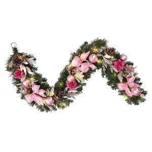 MOEPISY 6 feet Christmas Pink Garland for Front Door with 30 LED Lights - 1 of 4
