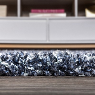 Denim Blue Rectangular Shag Area Rug with Tassels