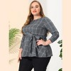 Women's Plus Size Houndstooth Formal Outfits Plaid Tie Waist Workwear Blouses - Agnes Orinda - 3 of 4