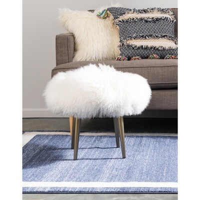 Navy Blue and Ivory Rectangular Tufted Synthetic Area Rug