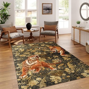 Tiger Rugs: Washable Non-Slip Botanical Animal Print Carpet, Soft Stain Resistant Area Rugs for Living Room, Bedroom, Home, Office - 1 of 2