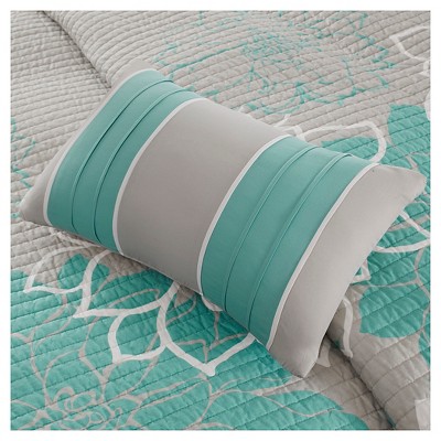 Gray and Aqua Full Cotton Reversible Quilt Set