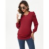 Coolmee Women's Maternity Shirt Long Puff Sleeve Top Casual Crew Neck Ruched Side Blouse - 4 of 4