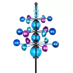48" Metal and Glass Triple Wind Spinner Stake Blue - Exhart