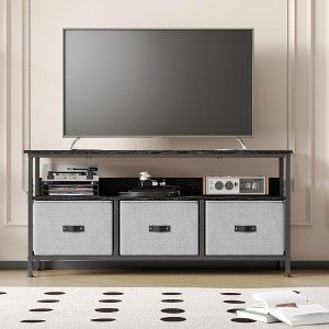 TV Stand Dresser with Storage, TV Console for Living Room, 3-Drawer Entertainment Center with Open Shelf, Fabric Drawer TV Cabinet - 1 of 4