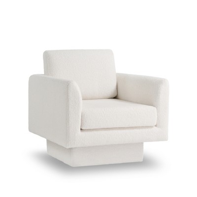 Vynxaria Set of 2 Beige 30" Wide Teddy Velvet Swivel Accent Chair - Cozy Round Armchair