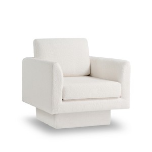 Vynxaria Set of 2 Beige 30" Wide Teddy Velvet Swivel Accent Chair - Cozy Round Armchair - 1 of 4