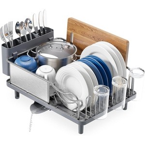 Attop Large Capcity 304 Grade Dish Drainer for Kitchen Counter with Drain Board, Utensil Holder & Detachable Cup Shelf Rustproof - 1 of 4