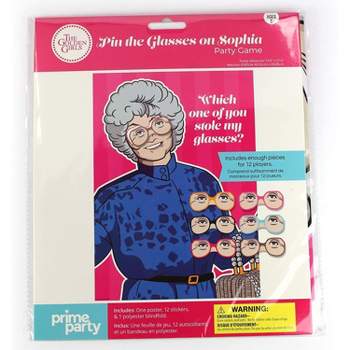 Prime Party The Golden Girls Pin the Glasses on Sophia Party Game | Poster: 19.5" x 27.5", Includes 12 glasses (stickers) and one polyester blindfold.