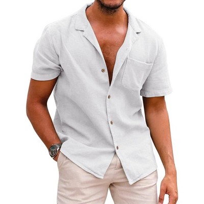 COOFANDY Men's Hawaiian Floral Shirts Cotton Linen Button Down Tropical Holiday Beach Shirts