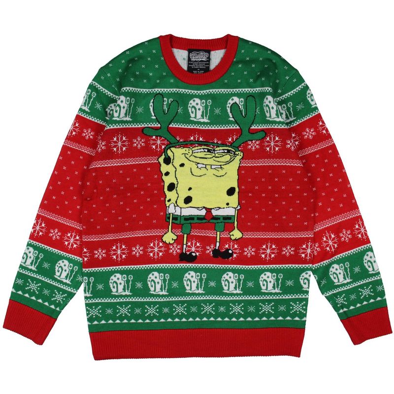 SpongeBob SquarePants Men's Reindeer Bob Ugly Christmas Pullover Sweater, 2 of 5