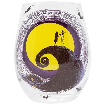 Silver Buffalo Nightmare Before Christmas Jack & Sally Moon Scene 20oz Stemless Glass