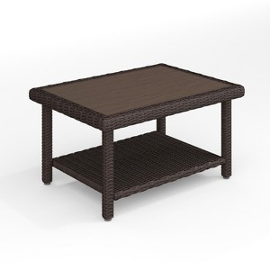Martha Stewart Bedford Indoor-Outdoor Patio Coffee Table with Lower Storage Shelf and Engineered Wood Top in Rattan Wicker - 1 of 4