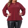 Women's Plus Size Glitter Sparkle Keyhole V Neck Long Sleeve Pleated Party Tops - Agnes Orinda - 2 of 4