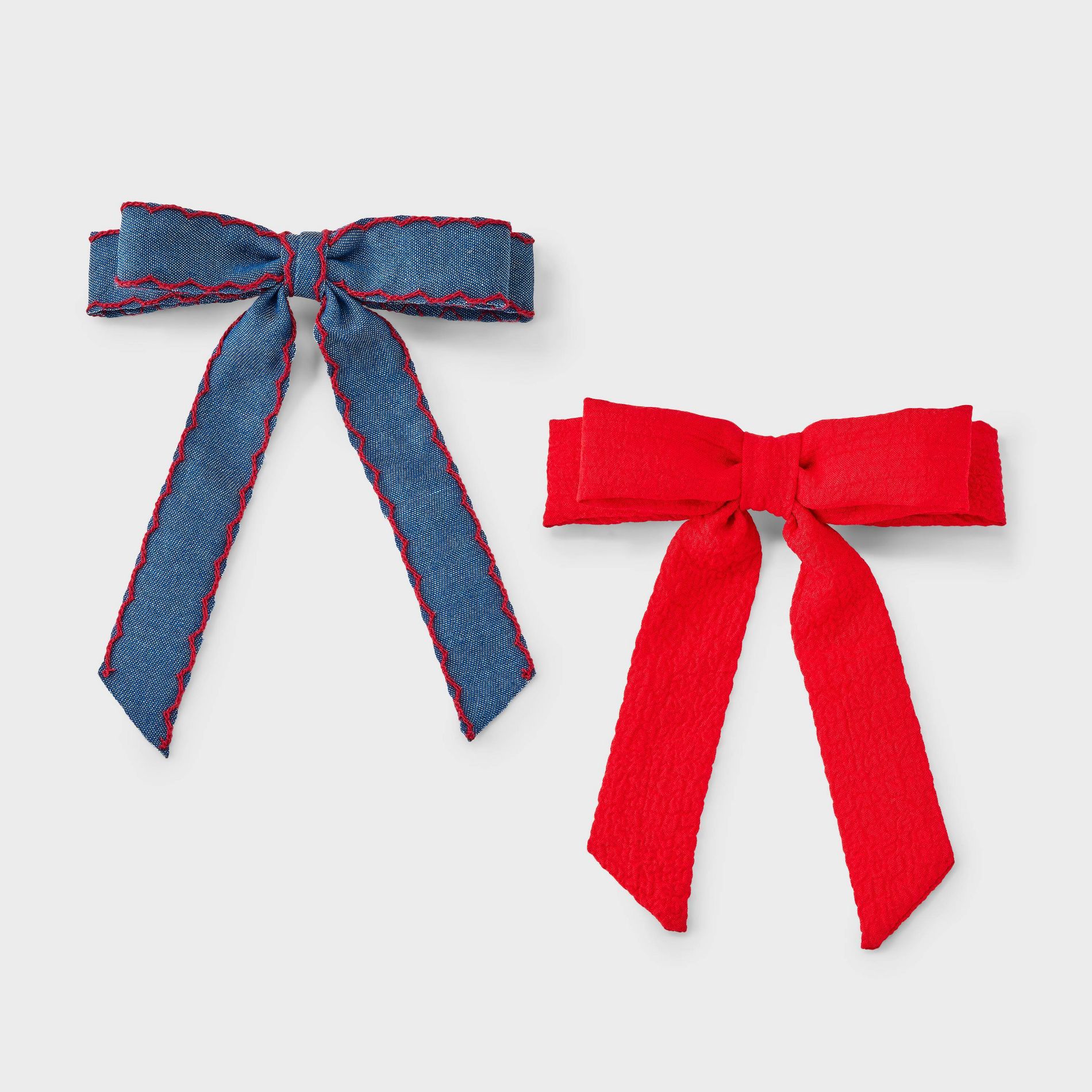 Girls' 2pc Denim Bow Barrette Set - Cat & Jack™ Red