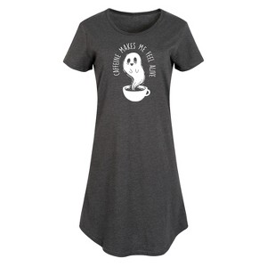 Women's - Instant Message - Caffeine Makes Me Feel Alive Graphic T-shirt Dress - 1 of 4