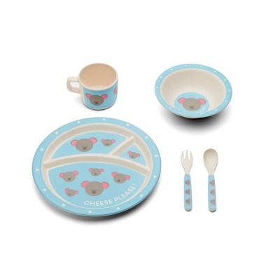 RED ROVER 4-Pieces Divided Bamboo Plates Service Set For Kids (Red