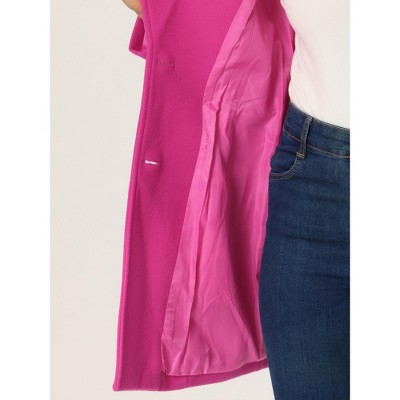 INSPIRE CHIC Women's Elegant Notched Lapel Button Single Breasted Winter Coat Small Hot Pink — фото 3