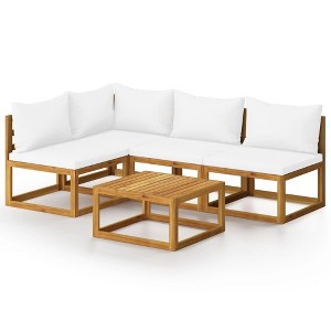 vidaXL Outdoor Lounge Set with Cushion– 5 Piece Modern Patio Furniture with Solid Acacia Wood Frame, Cream Cushions and Coffee Table - 1 of 4