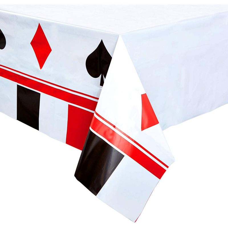 Sparkle and Bash 3 Pack Casino Plastic Tablecloth for Poker Party (54 x 108 in, White), 3 of 8